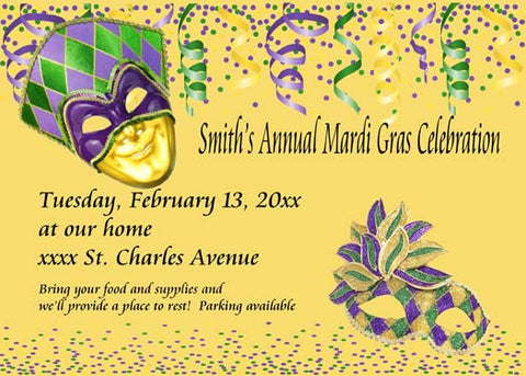 STREAMERS, CONFETTI AND MASKS CUSTOM INVITATION