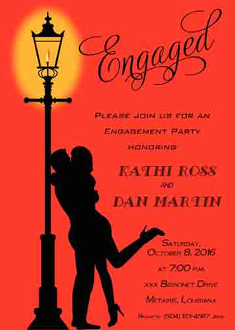 COUPLE KISSING NEAR LAMPPOST CUSTOM INVITATION