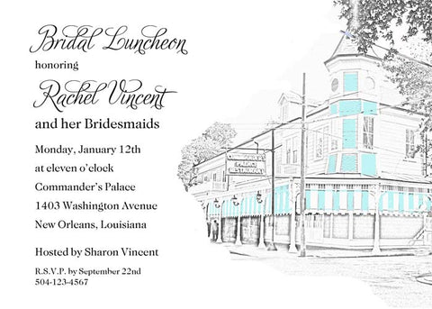 COMMANDER'S RESTAURANT SKETCH CUSTOM INVITATION