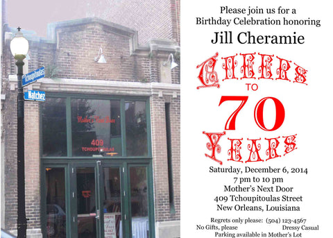MOTHER'S RESTAURANT CUSTOM INVITATION