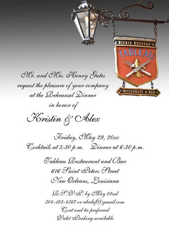 TABLEAU STREET SIGN- A DICKIE BRENNAN RESTAURANT CUSTOM INVITATION