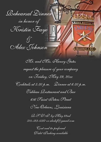 TABLEAU STREET SIGN FADE OUT- A DICKIE BRENNAN RESTAURANT CUSTOM INVITATION