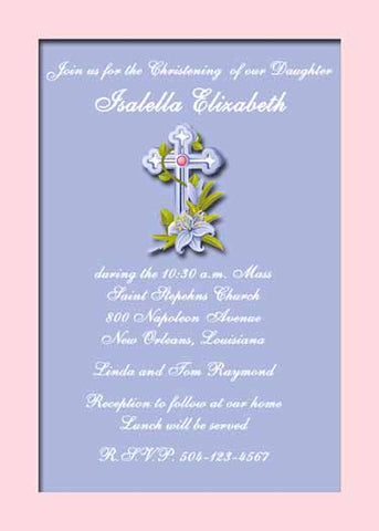 LAVENDER FLORAL CROSS CUSTOM INVITATION