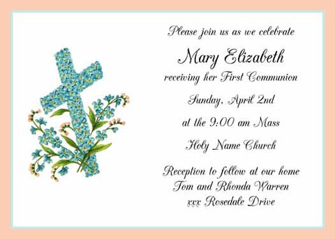 TEAL FLORAL CROSS CUSTOM INVITATION