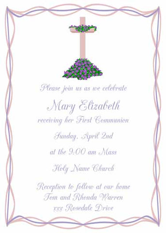 ROSE CROSS WITH LAVENDER FLOWERS CUSTOM INVITATION