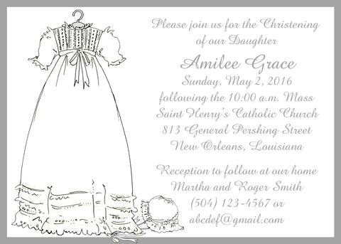 CHRISTENING GOWN WITH BONNET CUSTOM INVITATION