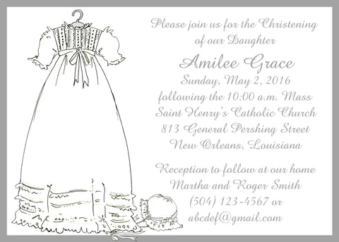 CHRISTENING GOWN WITH BONNET CUSTOM INVITATION