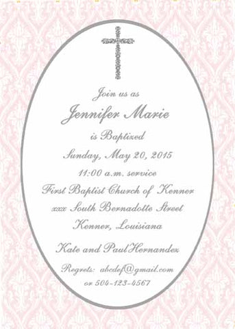 FILIGREE CROSS AND FLORAL QUAD BACKGROUND CUSTOM INVITATION