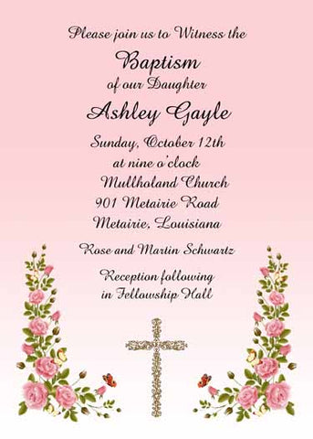 FILAGREE CROSS AND ROSES CUSTOM INVITATION