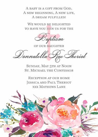 WATERMARK CROSS AND MIXED FLORAL CUSTOM INVITATION