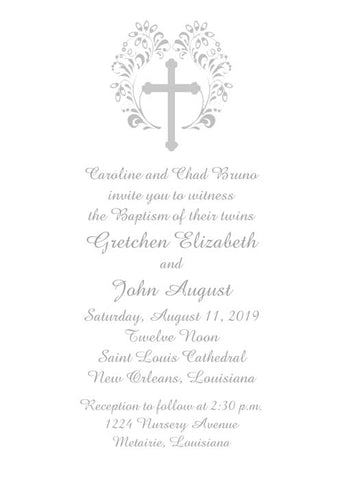 SILVER ORNAMENTAL CROSS  CUSTOM INVITATION