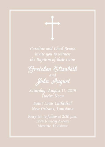 SIMPLE CROSS TAUPE BACKGROUND CUSTOM INVITATION