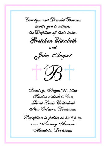 MONOGRAM WITH TWIN CROSSES  CUSTOM INVITATION