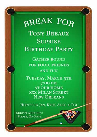 POOL OR BILLIARDS TABLE CUSTOM INVITATION