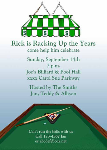 POOL OR BILLIARDS LIGHTS CUSTOM INVITATION