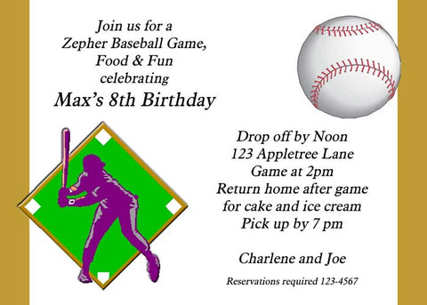 BASEBALL PLAYER CUSTOM INVITATION