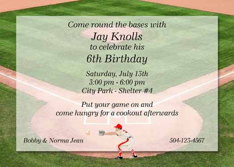 BASEBALL DIAMOND CUSTOM INVITATION