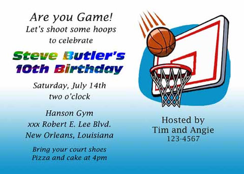 SHOOTING HOOPS CUSTOM INVITATION