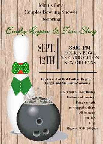 BOWLING PINS GIRL AND GUY CUSTOM INVITATION