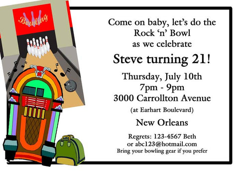 JUKEBOX AND BOWLING LANES CUSTOM INVITATION