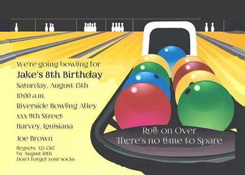 BOWLING RETURN AND BALLS CUSTOM INVITATION