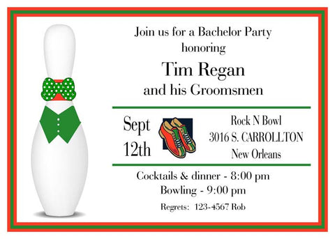 MALE BOWLING PINS CUSTOM INVITATION
