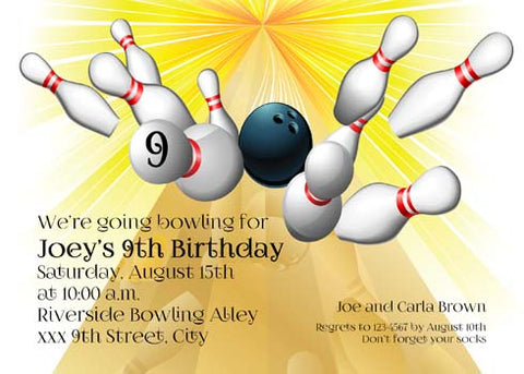 SPLITTING THE PINS - BOWLING CUSTOM INVITATION