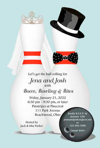 BRIDE AND GROOM BOWLING PINS-2 CUSTOM INVITATION