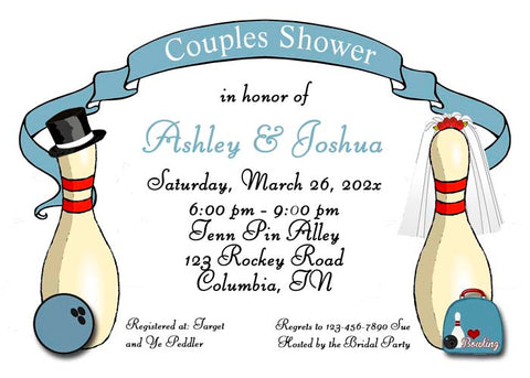 COUPLES BOWLING PINS CUSTOM INVITATION
