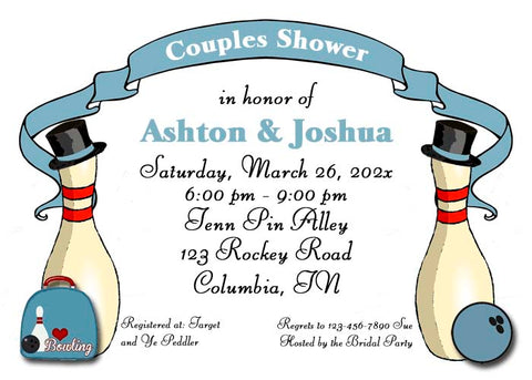 GROOM AND GROOM BOWLING PINS CUSTOM INVITATION