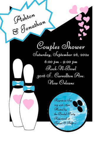 GROOM AND GROOM-2 BOWLING PINS CUSTOM INVITATION