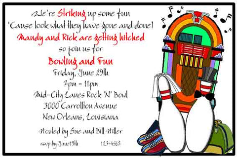 JUKEBOX AND BOWLING PINS CUSTOM INVITATION