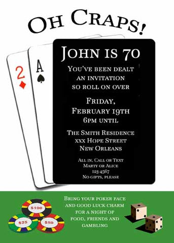 PLAYING CARDS "OH CRAPS" CUSTOM INVITATION