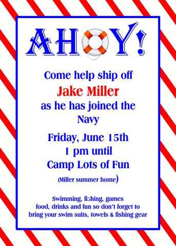 AHOY DIAGONAL STRIPE CUSTOM INVITATION