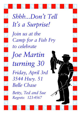 FISHERMAN WITH CATCH SILHOUETTE CUSTOM INVITATION