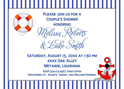 ANCHOR, BOUY AND STRIPES CUSTOM INVITATION