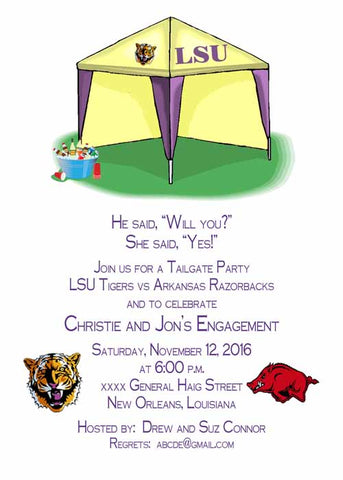 TAILGATE TENT LSU VS OTHER OPPONENTS CUSTOM INVITATION