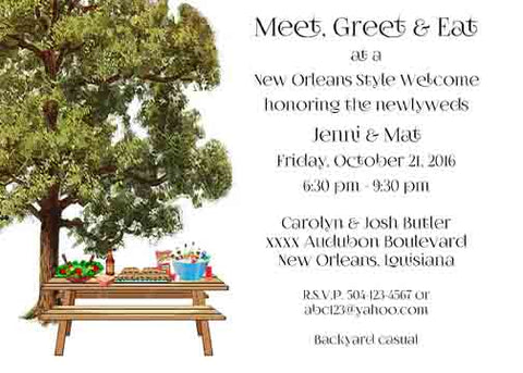 PICNIC TABLE UNDER THE OAKS CUSTOM INVITATION