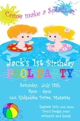 BOY AND GIRL IN POOL CUSTOM INVITATION