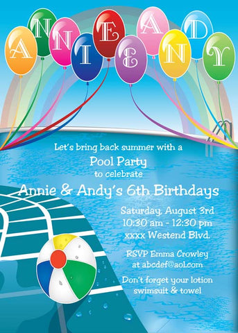 POOL AND BALLOONS THINGS CUSTOM INVITATION