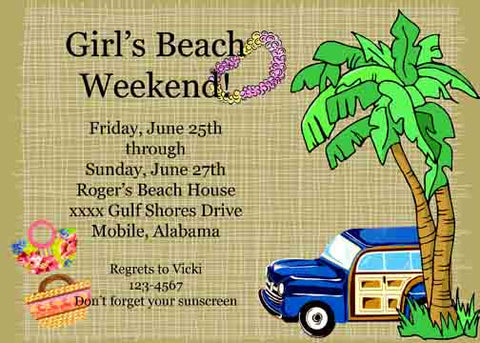 TROPICAL PALMS AND CAR CUSTOM INVITATION