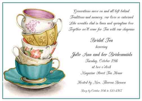 BEAUTIFUL STACKED TEA CUPS CUSTOM INVITATION