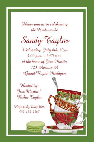 3 HOLIDAY TEA CUPS CUSTOM INVITATION