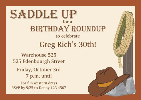COWBOY HAT AND ROPE ON POST CUSTOM INVITATION