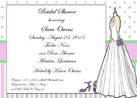 BRIDAL GOWN MANNEQUIN DOTS CUSTOM INVITATION