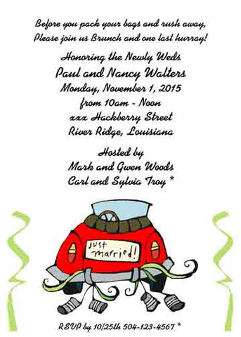 WHIMSICAL GET AWAY CAR CUSTOM INVITATION