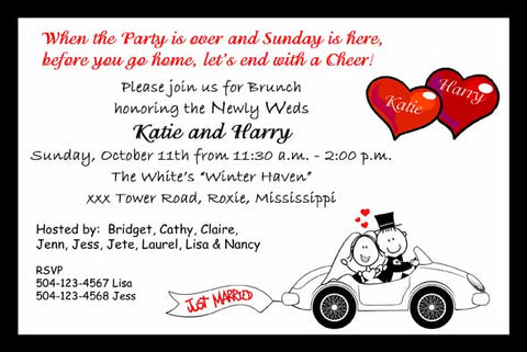 CARTOON COUPLE IN CAR CUSTOM INVITATION
