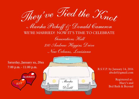 WHIMSICAL GET AWAY CAR CUSTOM INVITATION