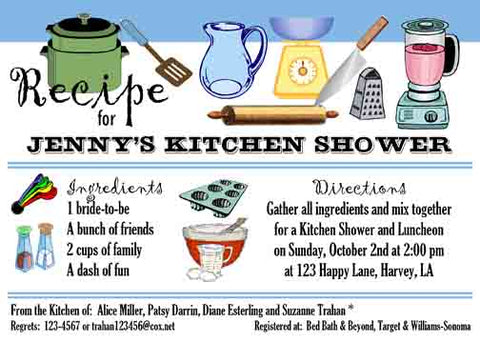 INGREDIENTS FOR A RECIPE CUSTOM INVITATION