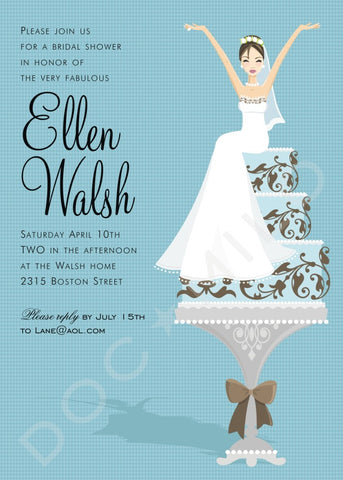 BLUE CAKE BRIDE - BLANK STOCK INVITATION